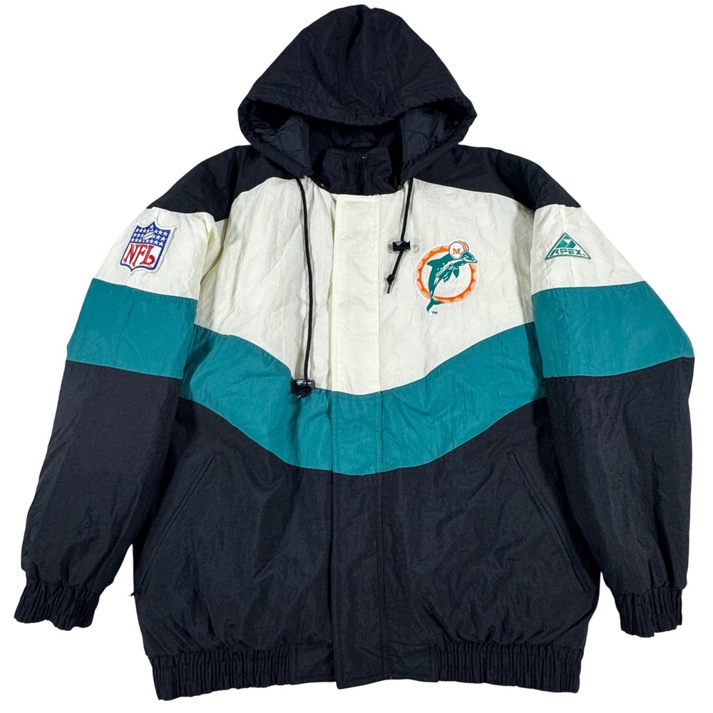 Vintage Apex One Miami Dolphins NFL Puffer Jacket Black Teal White Men's M